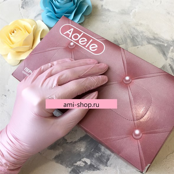 Перчатки Adele нитриловые M розовый перламутр, 50 пар - фото 19836